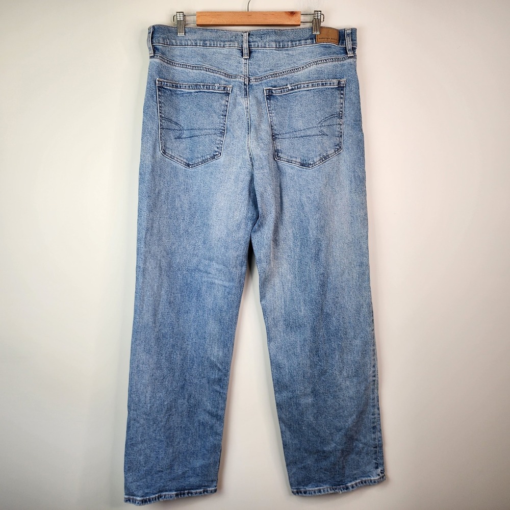 American Eagle Ex-Boyfriend Baggy Straight Jeans Women's 14 Long Strigid Denim - Picture 6 of 9
